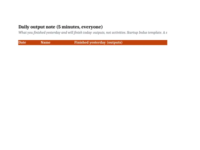 Preview of the first page of the Daily output note and weekly review