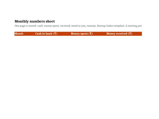 Preview of the first page of the Monthly numbers sheet